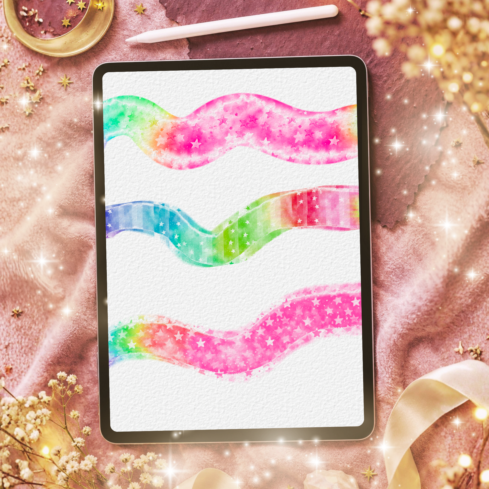 24 Crazy Stars Procreate Brushes ✨ Rainbow Glitter & Watercolor Effects - Image 4