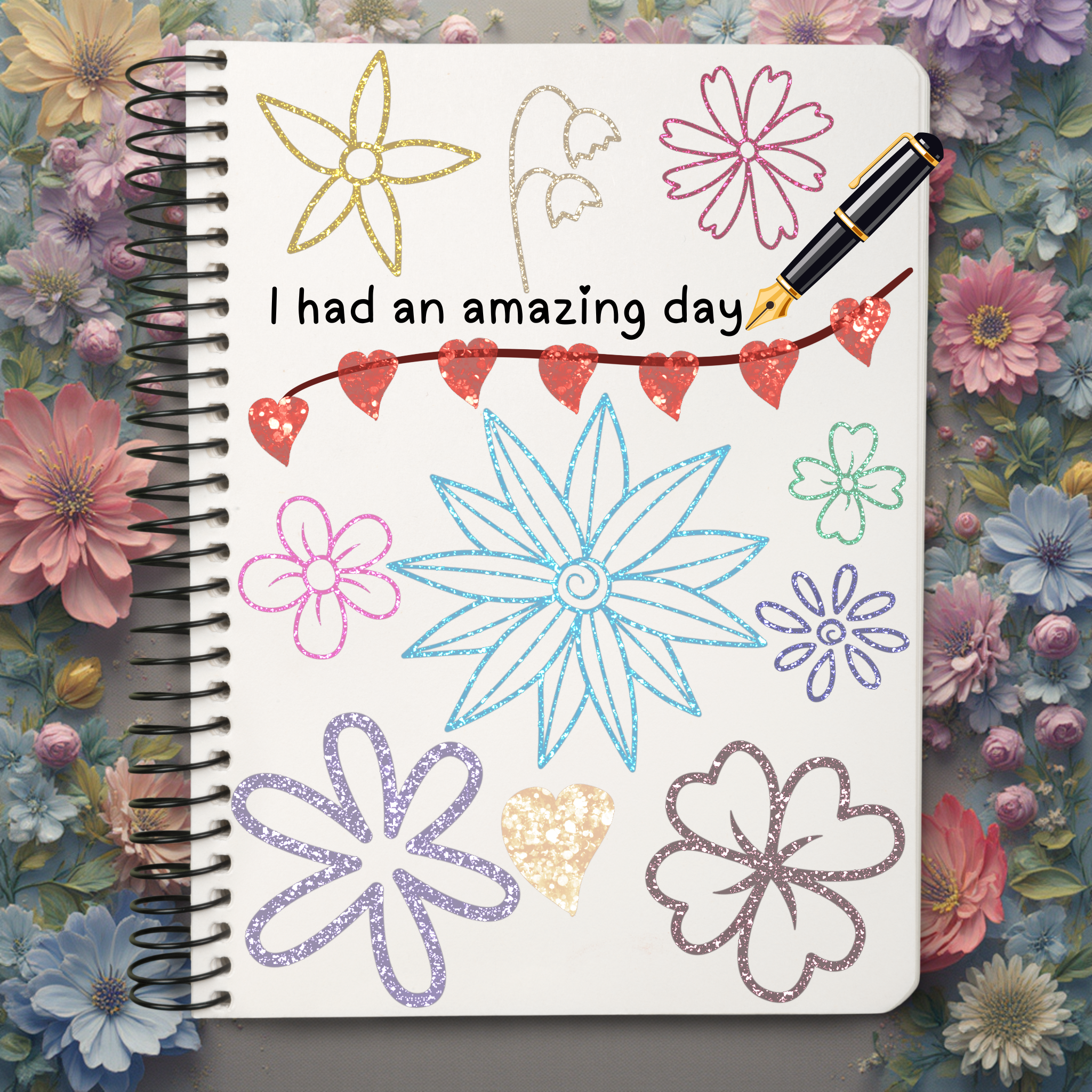 20 Procreate Glitter Stamps ✨ Floral & Heart Stamp Brushes - Image 2