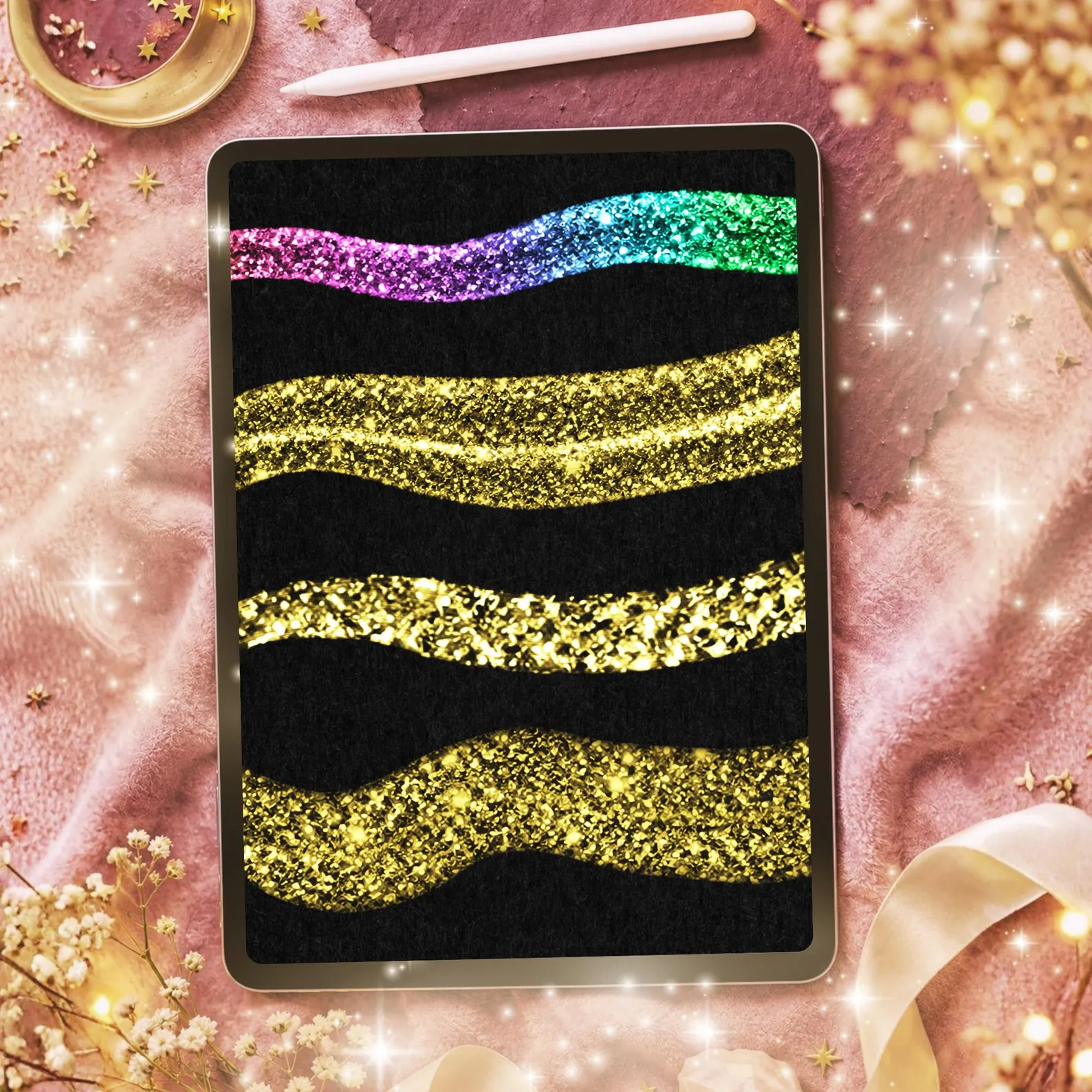 11 Glitter Brushes for Procreate – Realistic Gold & Sparkle Effects - Image 2