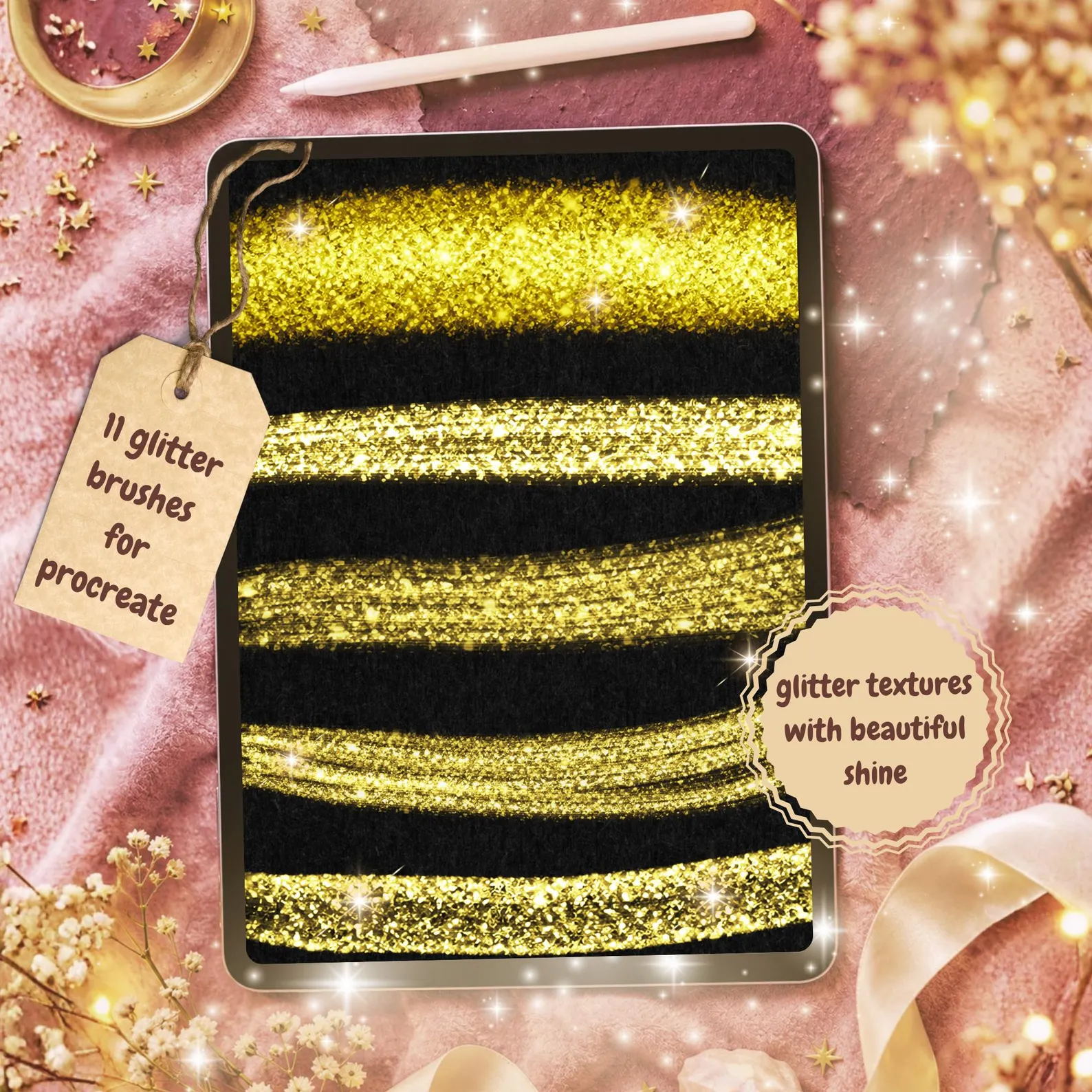 11 Glitter Brushes for Procreate – Realistic Gold & Sparkle Effects