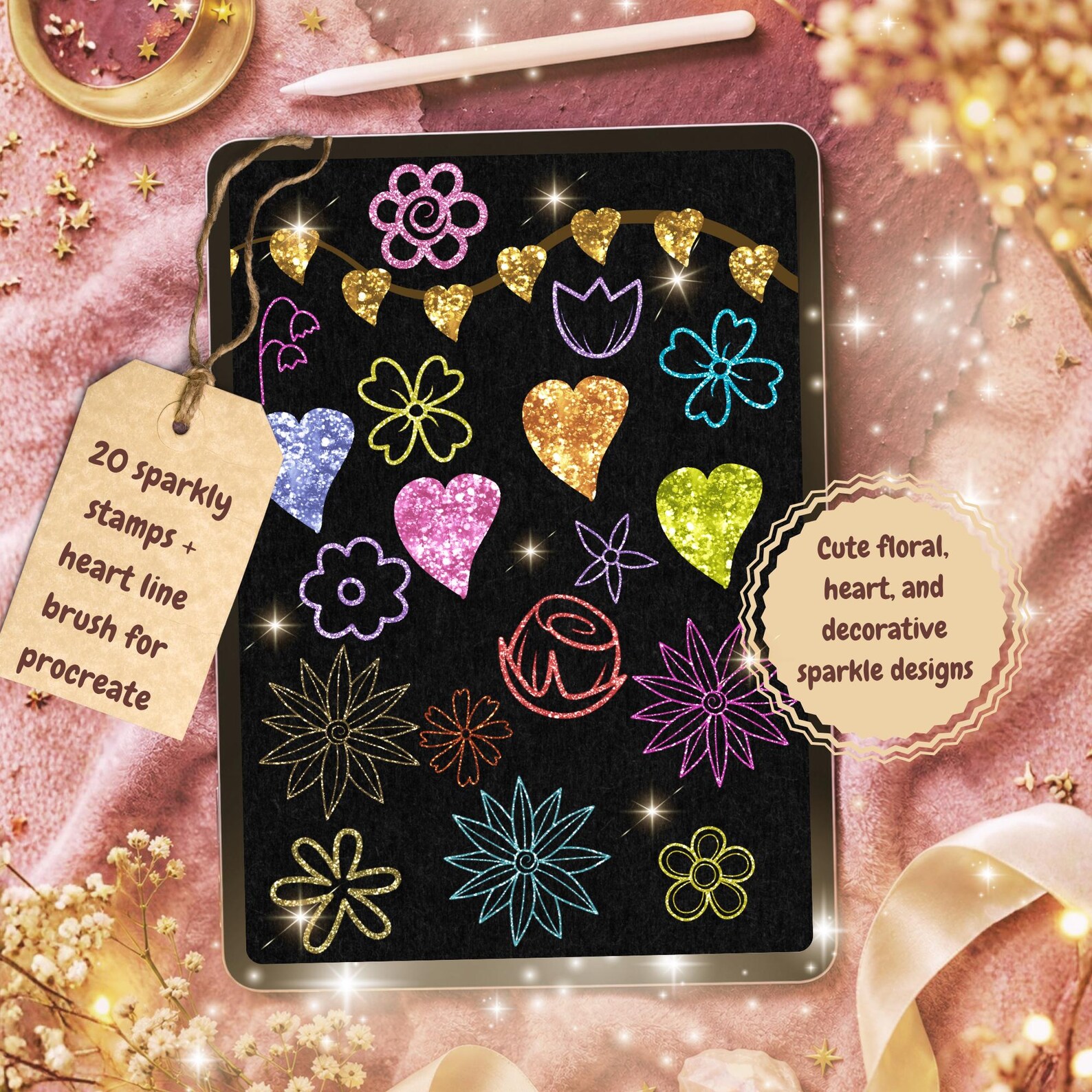 Glitter flower stamps