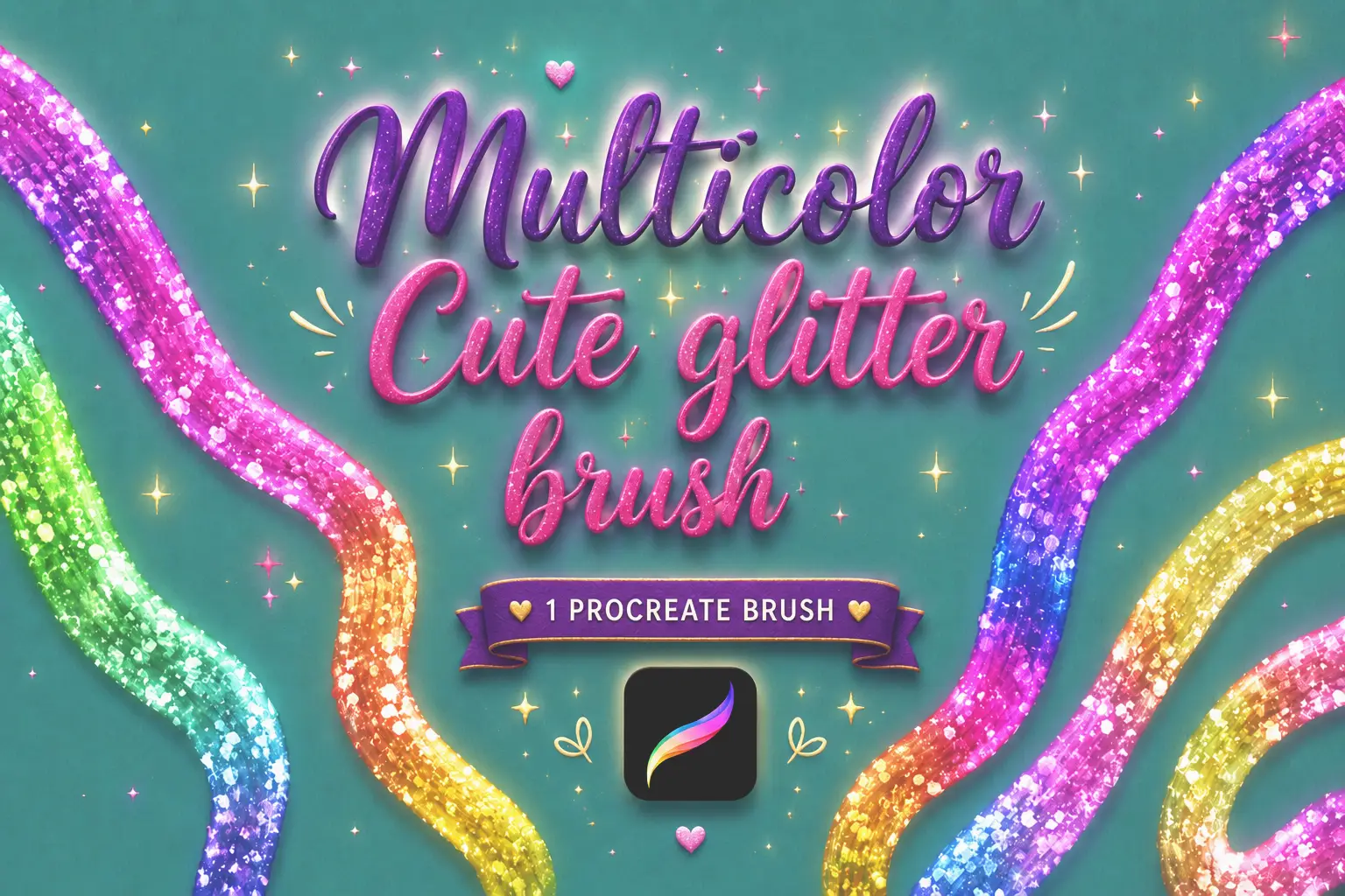 Multicolor Glitter Brush Procreate rainbow sparkle effects