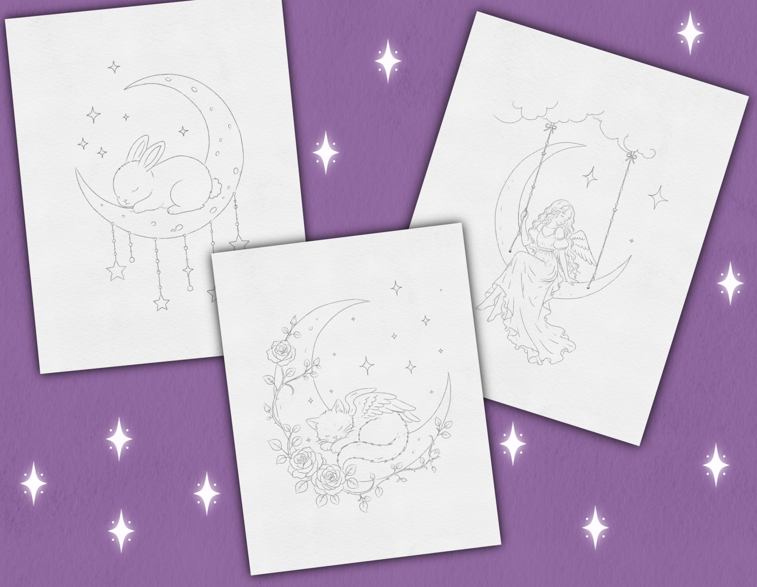 Printable Coloring Pages for Adults | Whimsical Dreams Coloring Book | Fairy, Bunny, Moon Cat & Floral Coloring Pages | Instant PDF Download - Image 3