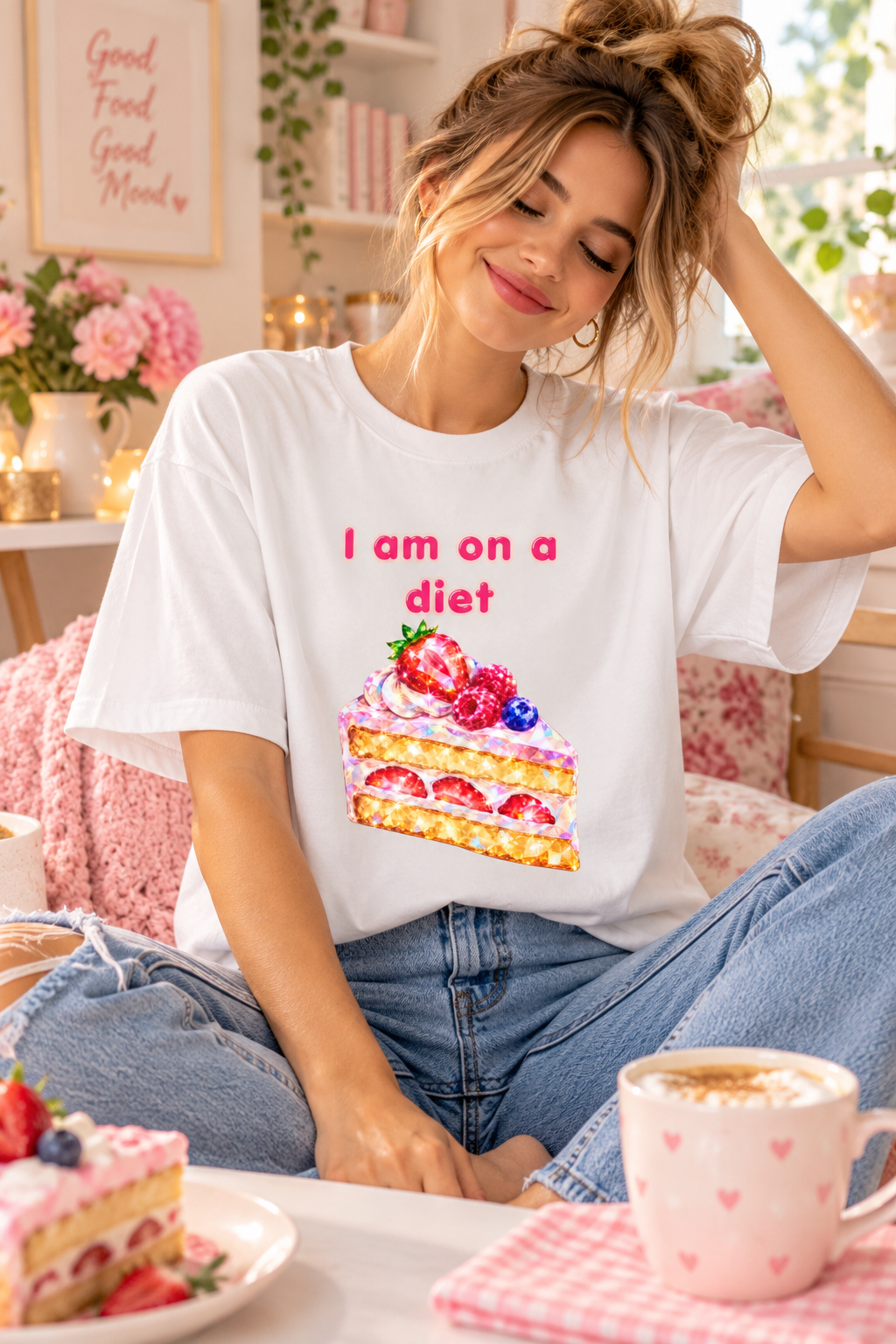 I Am on a Diet Cake Graphic T-Shirt - Image 7